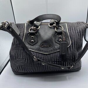 593 Coach 20084 grey sateen& Leather pleated satchel preowned